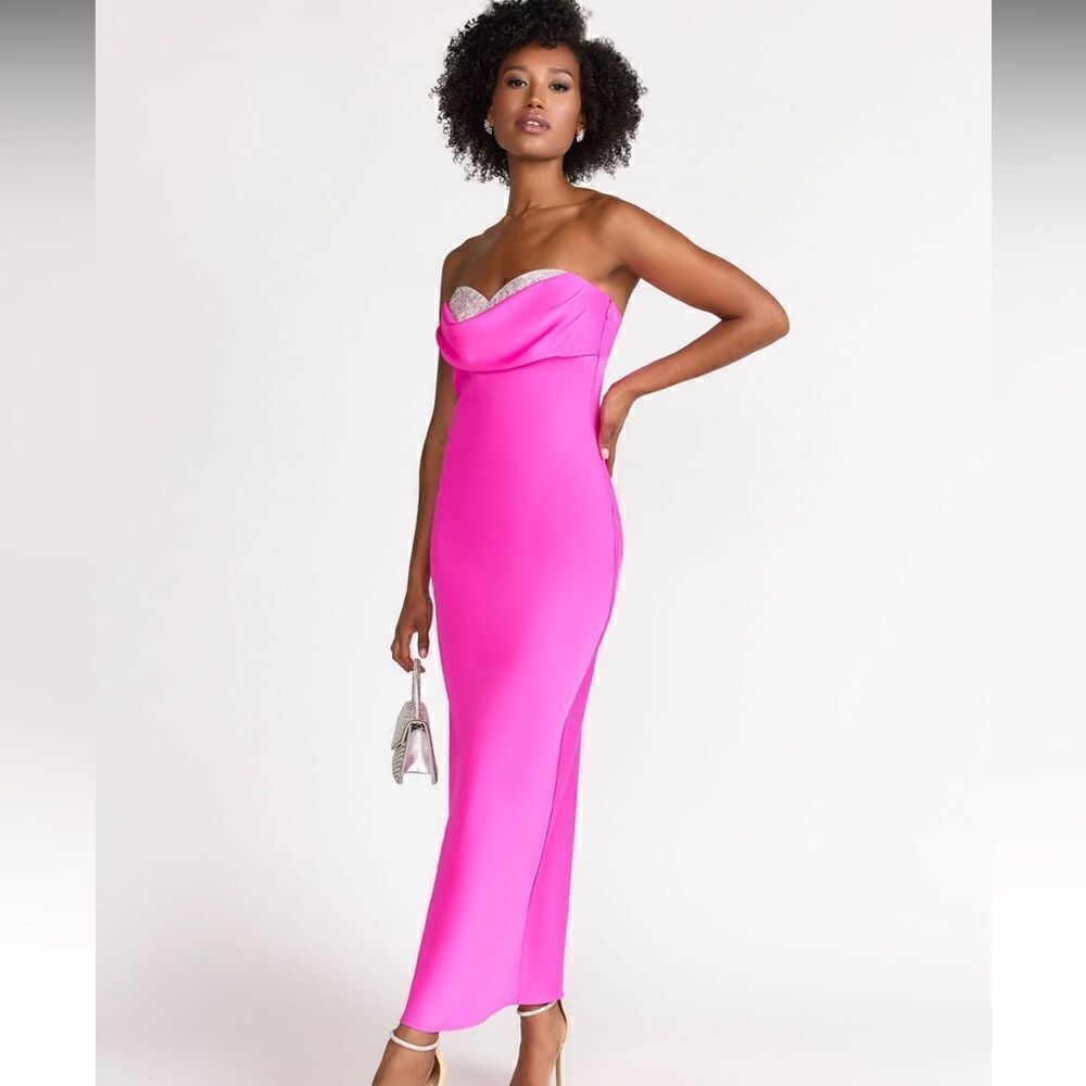 Lena Strapless Cowl Neck Satin Maxi Dress- Size Medium